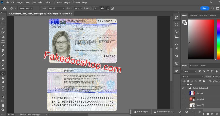 Poland residence permit template in PSD format