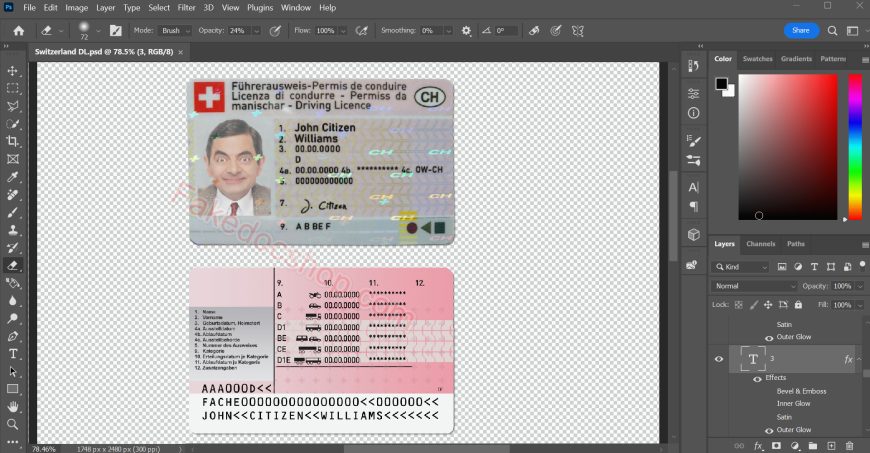 Switzerland driving licence psd template