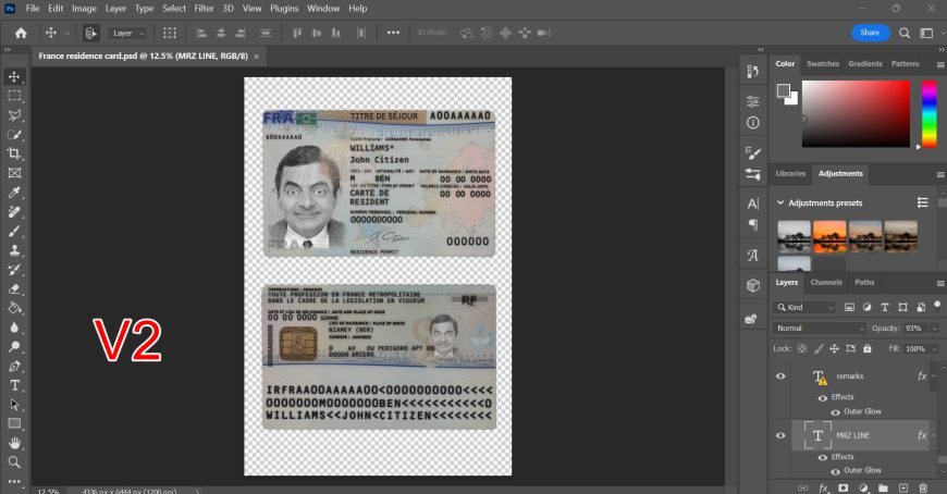 France residence permit card PSD template