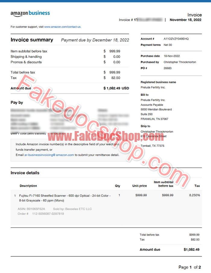 Amazon Business Invoice Word And Pdf template