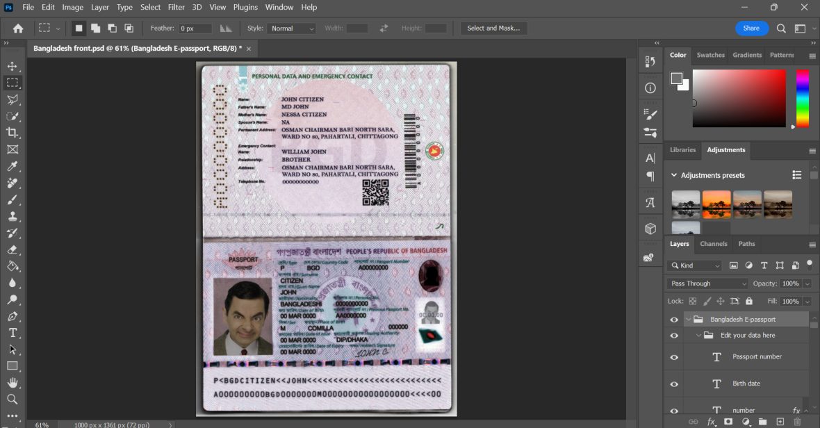 Bangladesh Passport PSD Template v2
