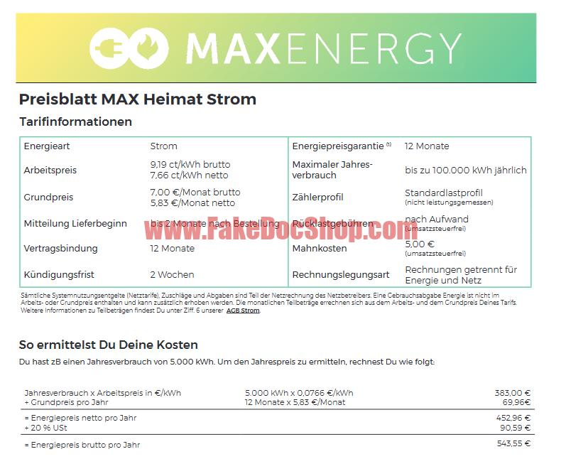 Germany MaxEnergy Utility Bill Template