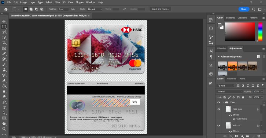 Luxembourg HSBC Bank Mastercard PSD Template