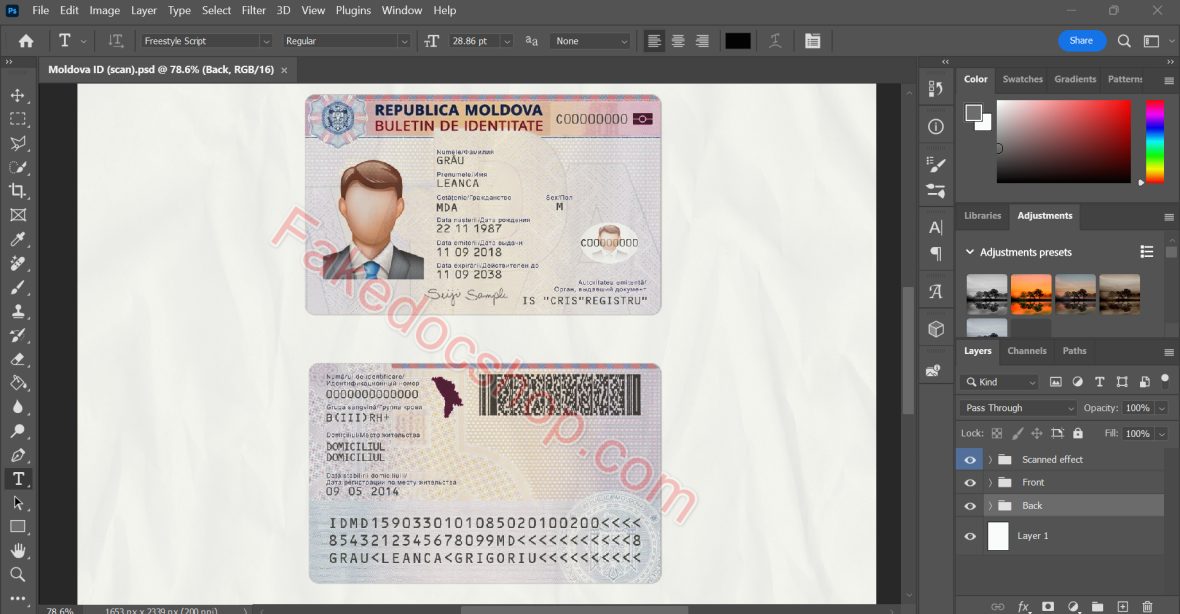 Fully Editable Moldova ID Card Template Psd V2