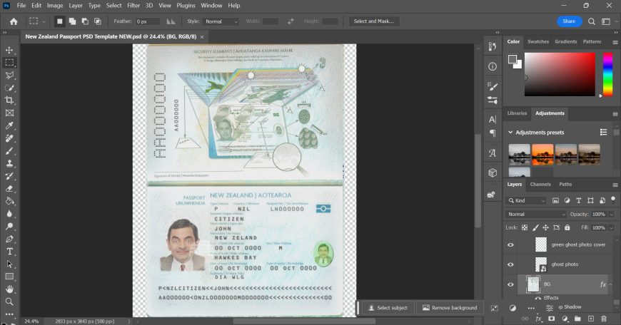 New Zealand Passport Fully Editable Template in PSD Format