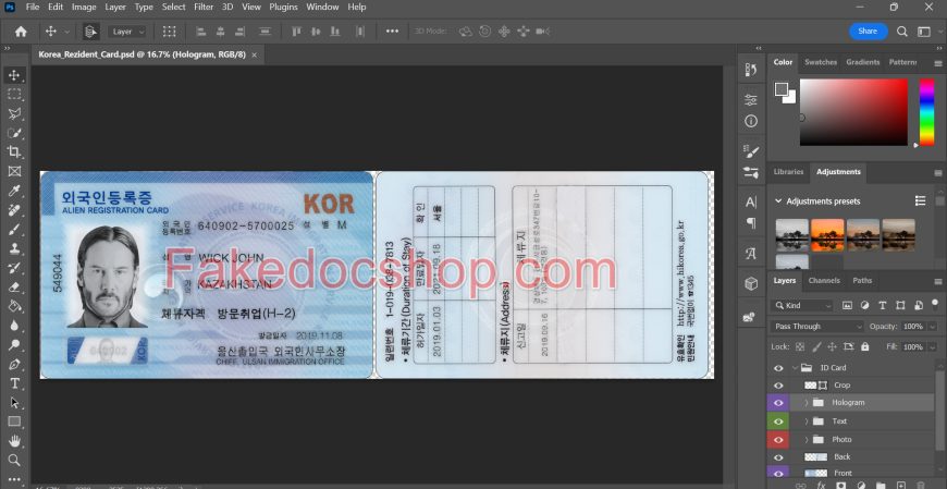 South Korea Residence Permit Card PSD Template