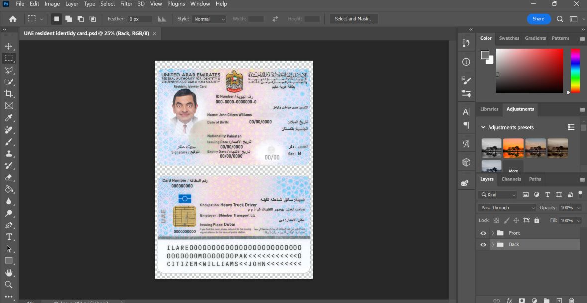 UAE Resident Permit Card Template in PSD Format