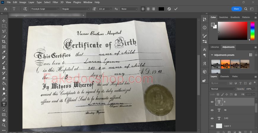 USA NewYork Certificate Of Birth Psd Template
