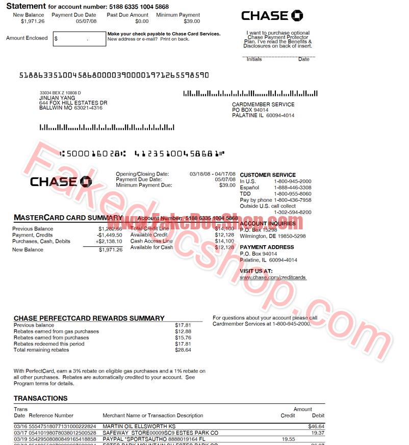Chase bank Statement Template