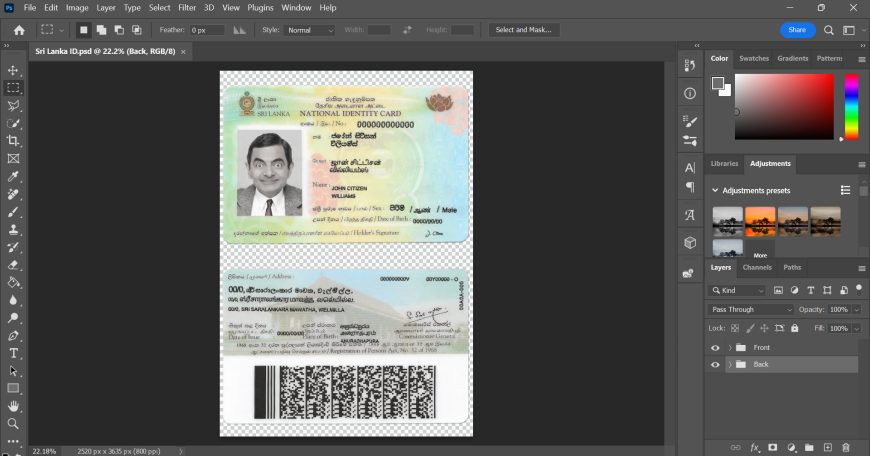 Sri Lanka drivers license psd template fully editable