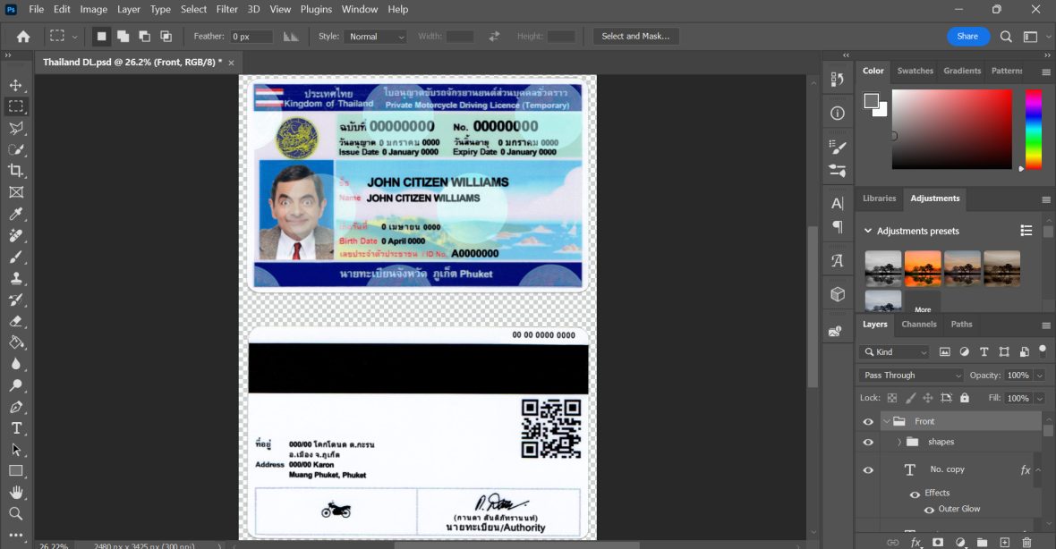 Thailand Driving License Fully Editable PSD Template