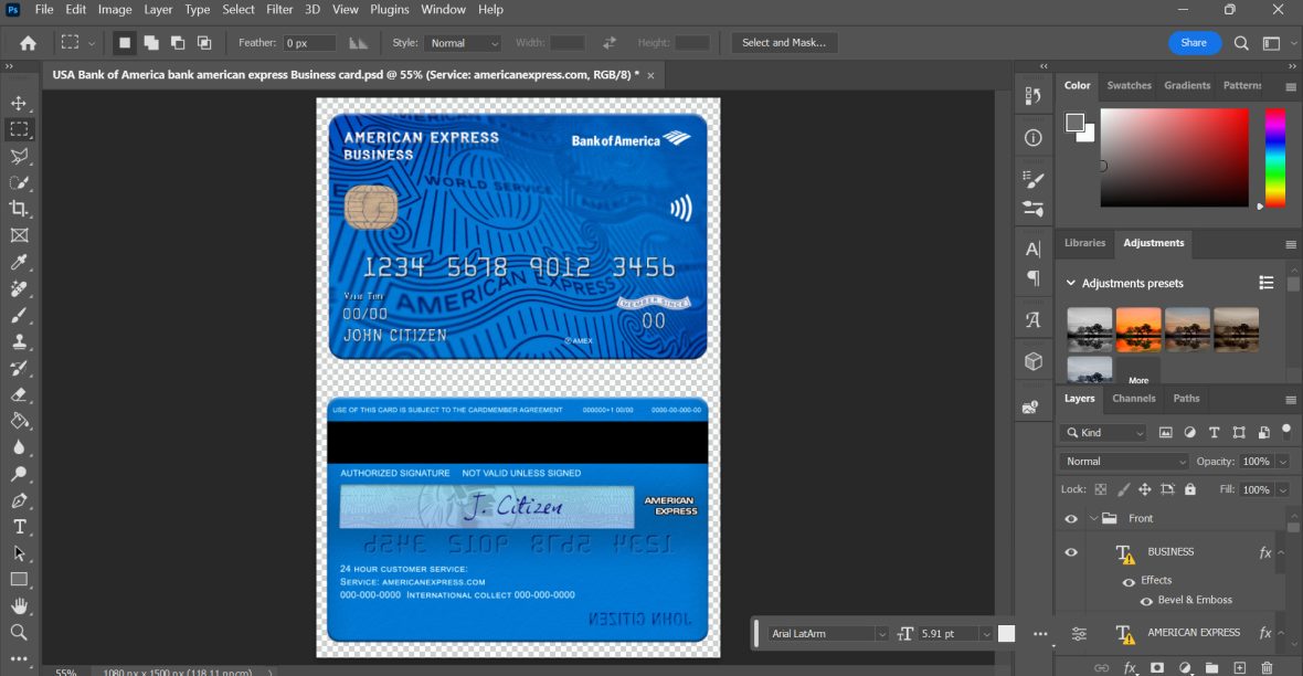 USA Bank Of America Bank American Express Business Card Template ...