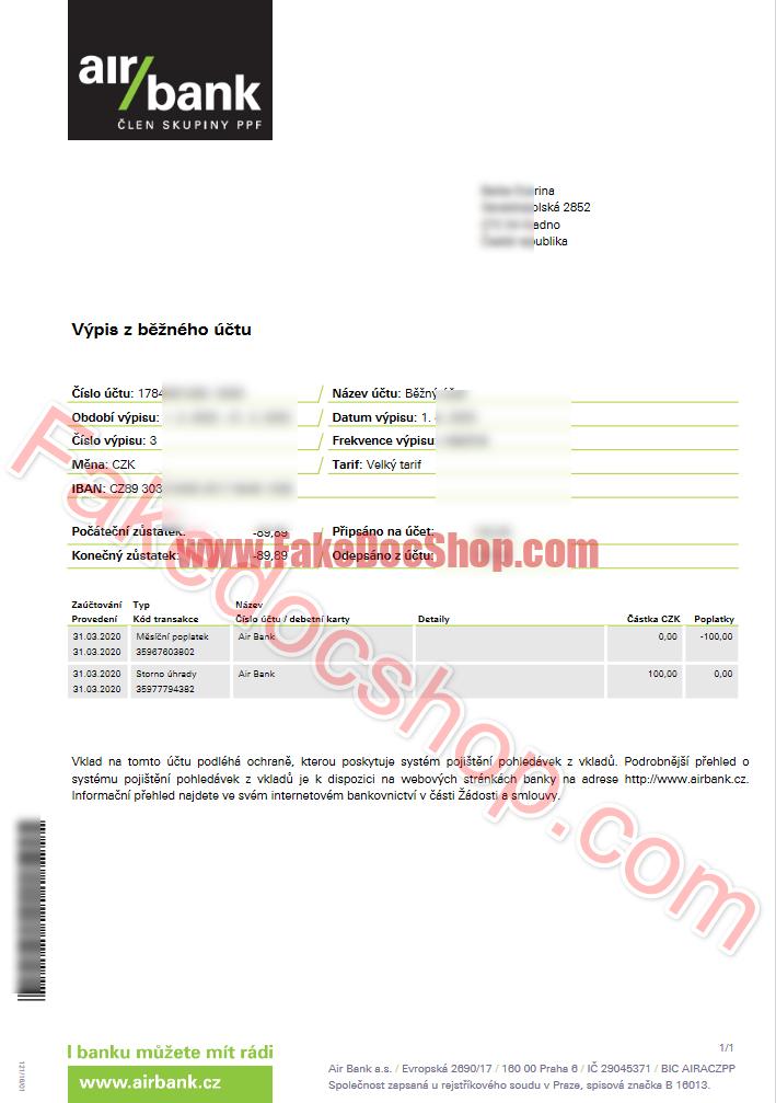 Slovakia Air Bank Statement Word And PDF Template