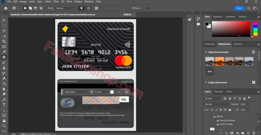 Australia Commonwealth bank mastercard template in PSD format