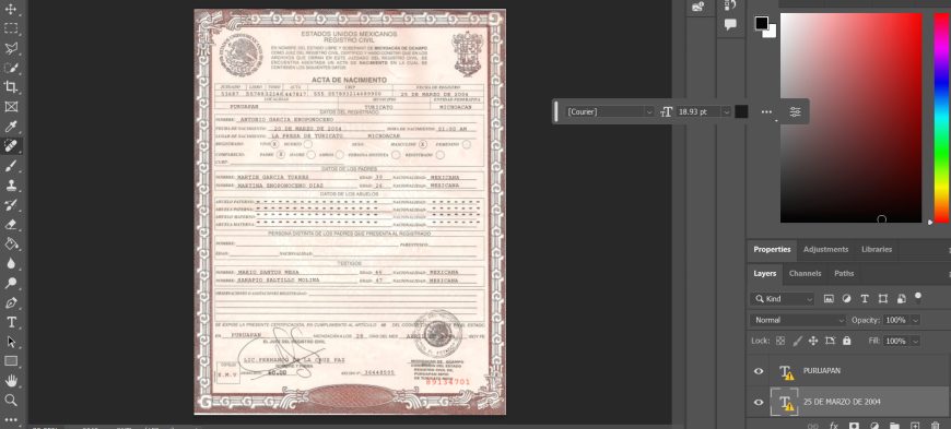 Mexico Birth Certificate Psd Template