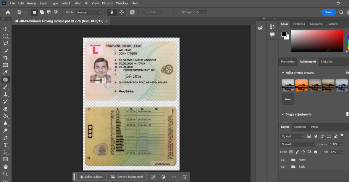 UK provisional driving licence PSD Template 1 UK provisional driving licence PSD Template