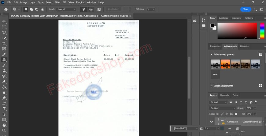 USA DC Company Invoice With Stamp PSD Template