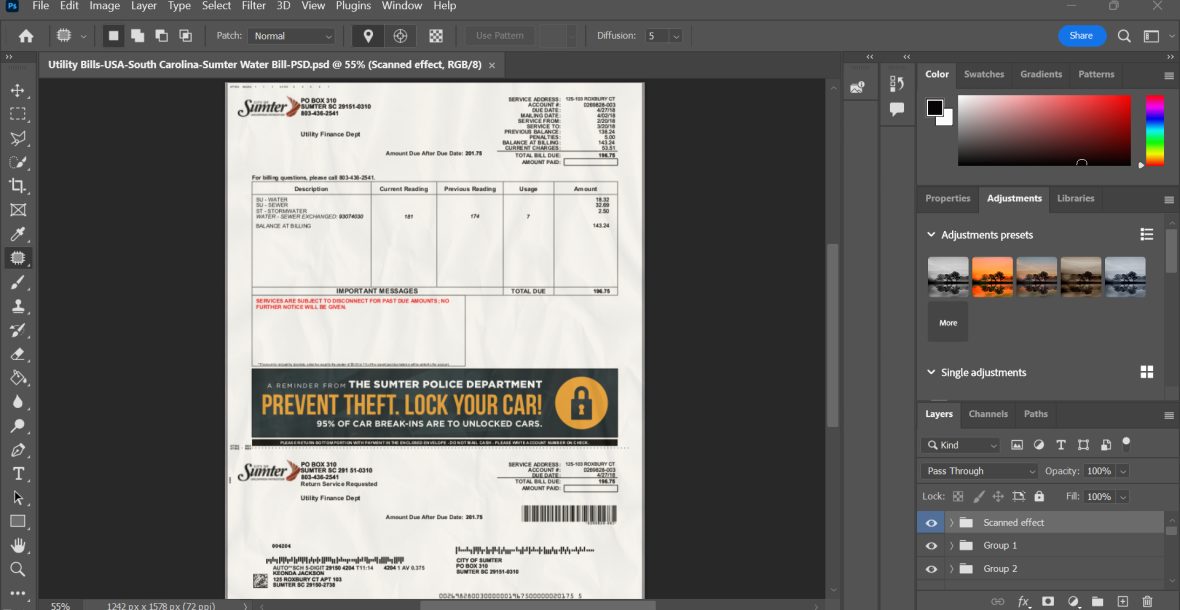 USA South Carolina Sumter Water Bill