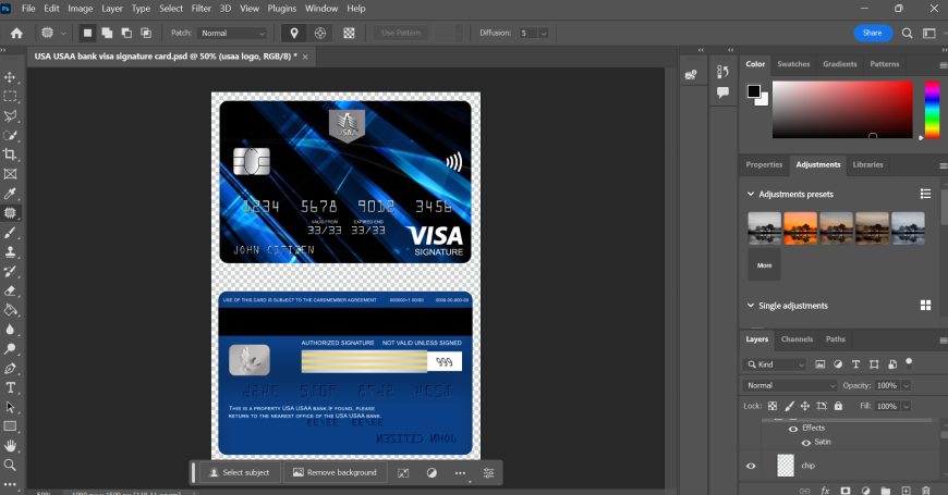 USA USAA Bank Visa Signature Card PSD Template