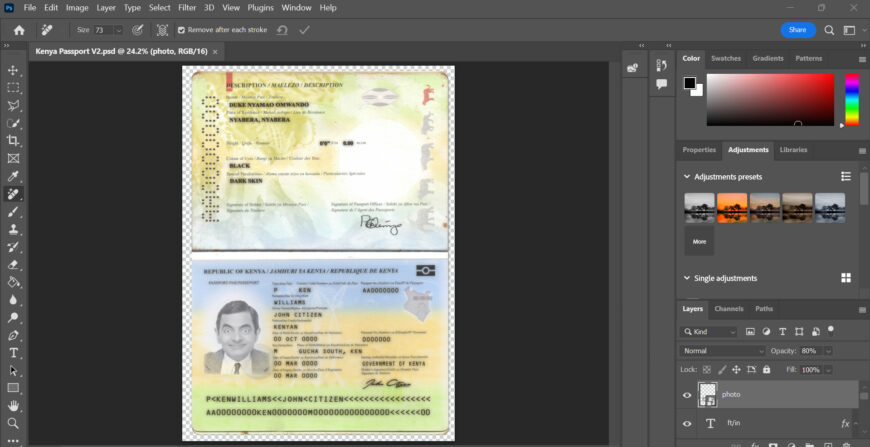 Kenya passport PSD Template Fully Editable