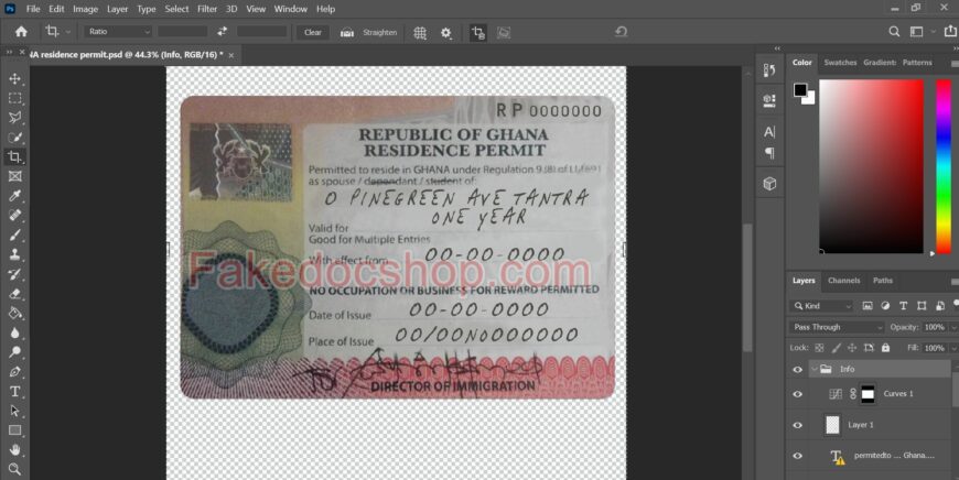 Ghana residence permit card PSD template