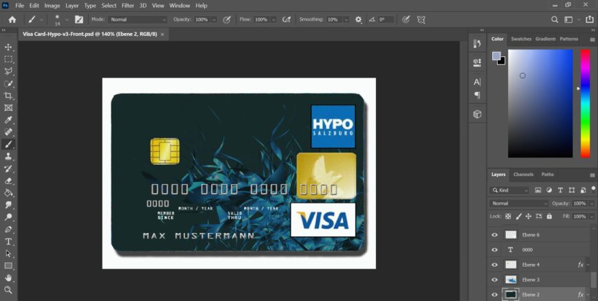 Hypo Bank Visa Card Austrian Bank issued Visa card PSD template