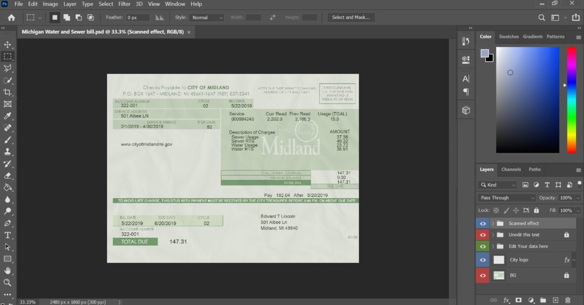 Michigan Water and Sewer bill psd template 1 Michigan Water and Sewer bill psd template