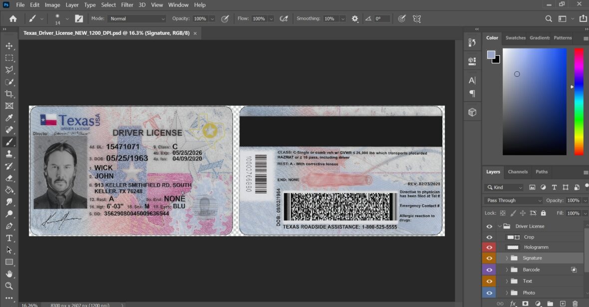 Texas Driving License PSD Template New 1200DPI 1 Texas Driving License 1200DPI