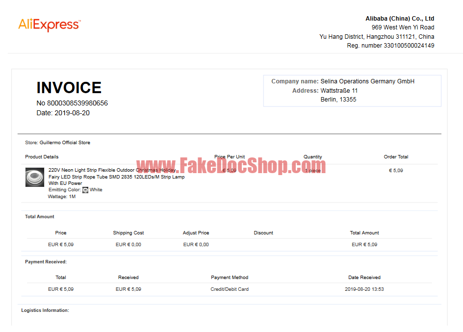 AliExpress Invoice word And PDF template