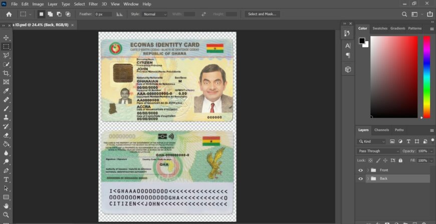 Ghana ID Card PSD Template