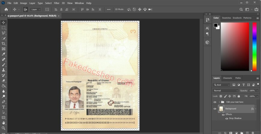 Ghana passport PSD download template