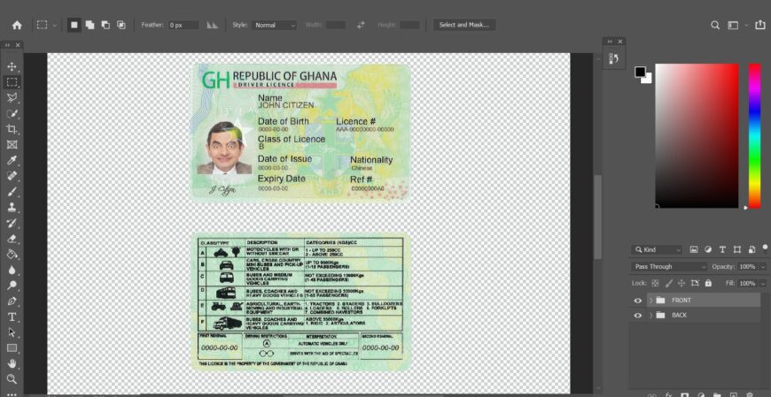 Ghana driving license PSD template