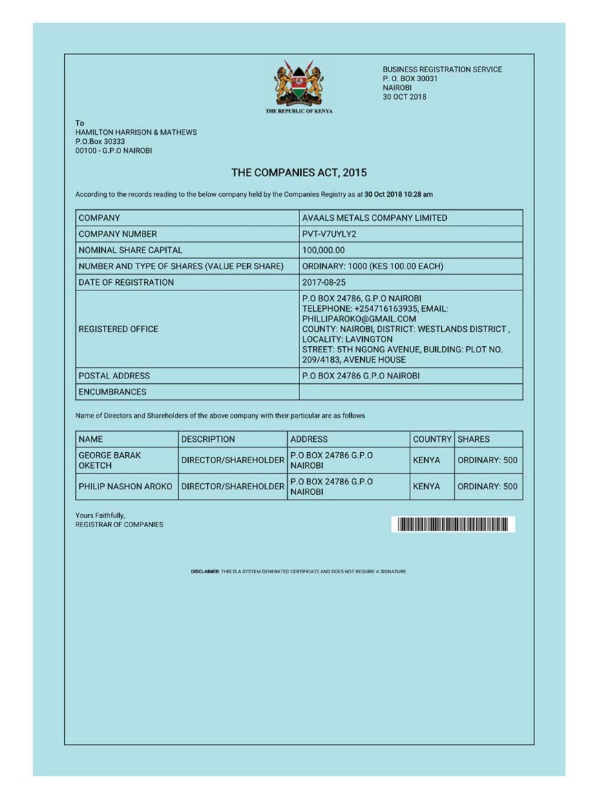 Kenya business license pdf template