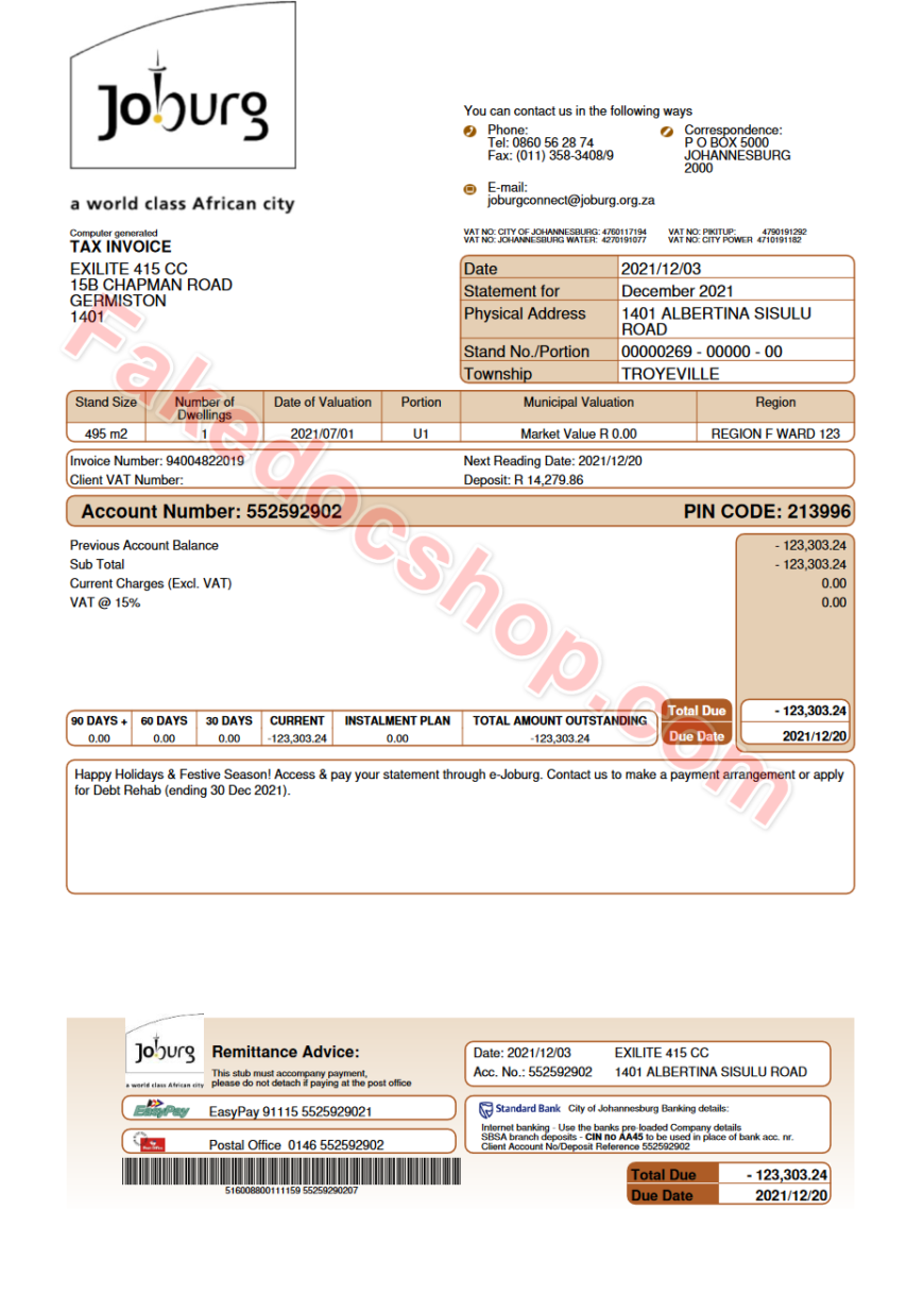 South Africa's Tax Invoice Word And PDF Template