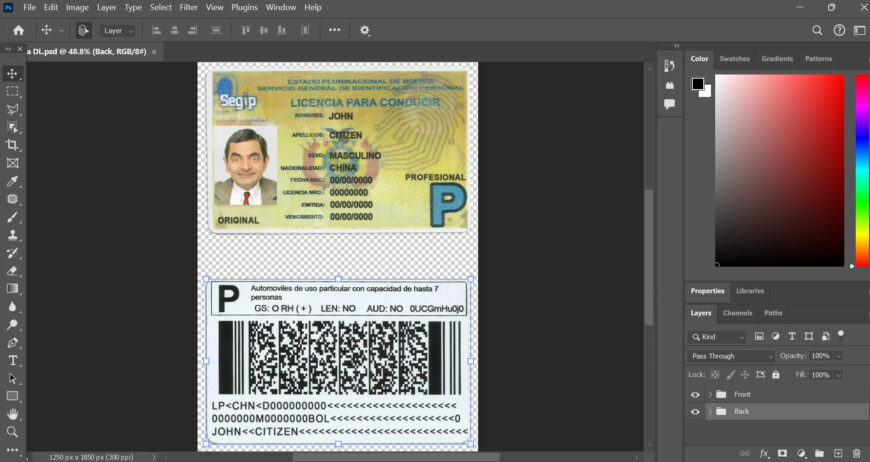 Bolivia driving license photo look and scan look PSD templates