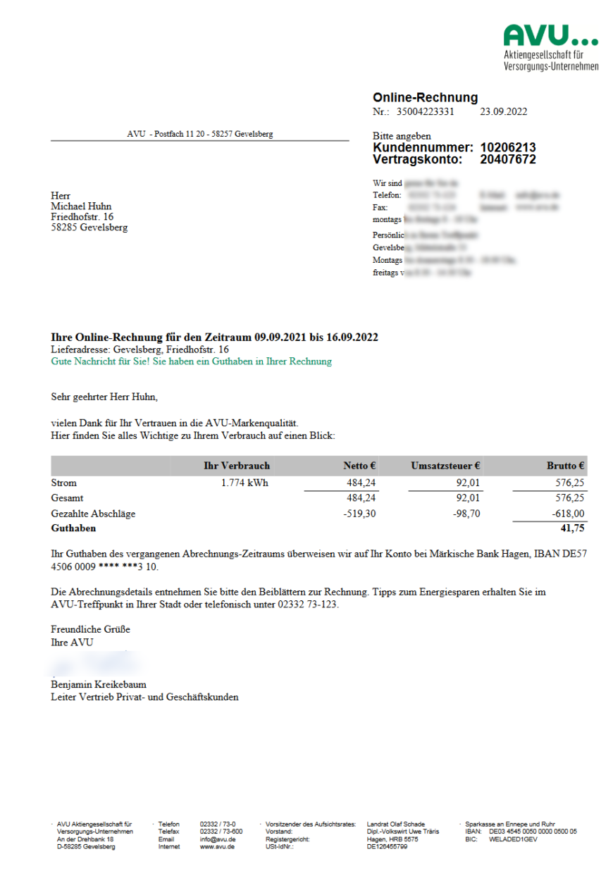Germany electricity bill Word And PDF Template
