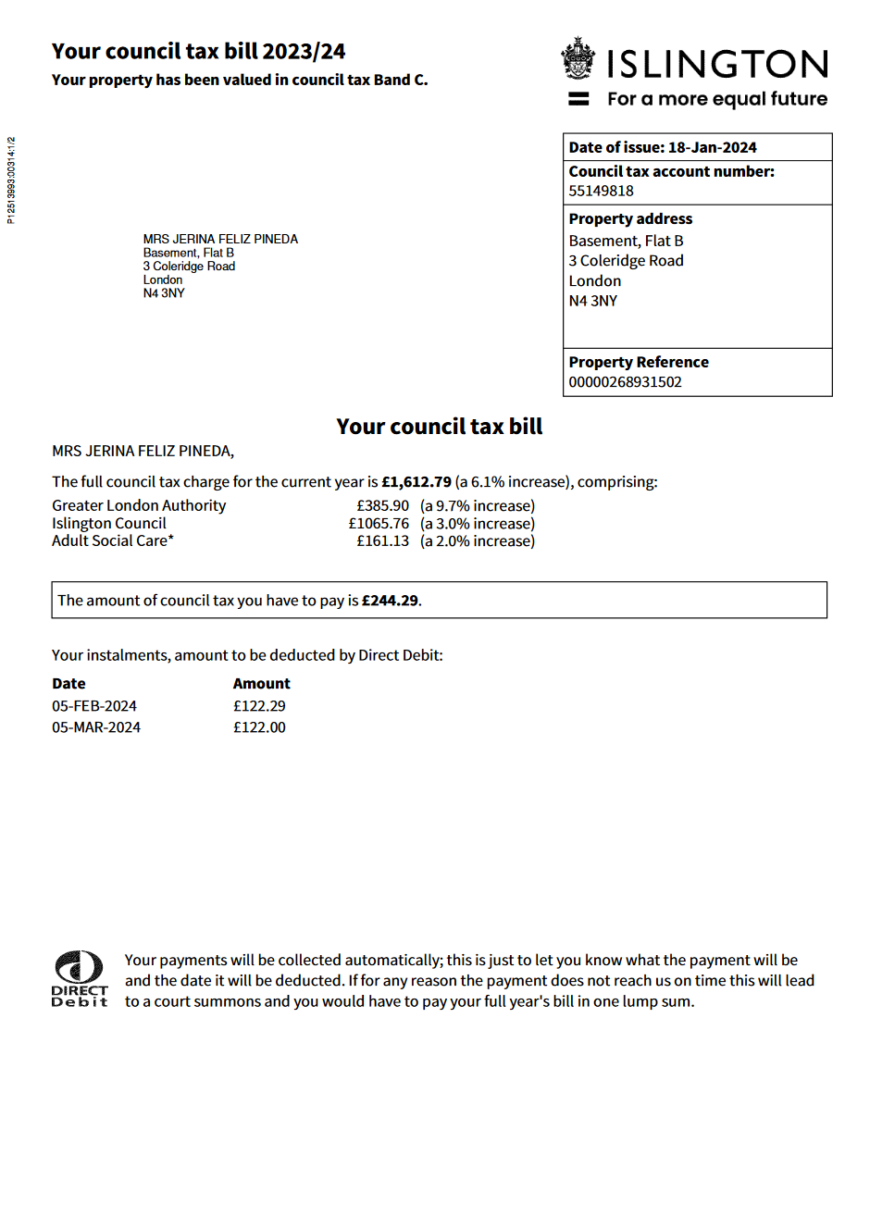 Islington Council Tax Document Template