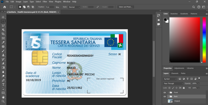 Italy health insurance card (Tessera sanitaria) template in PSD format
