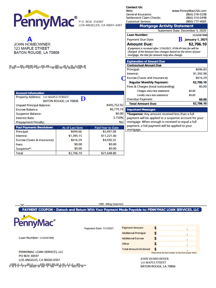 Pennymac mortgage Statement Word And PDF Template