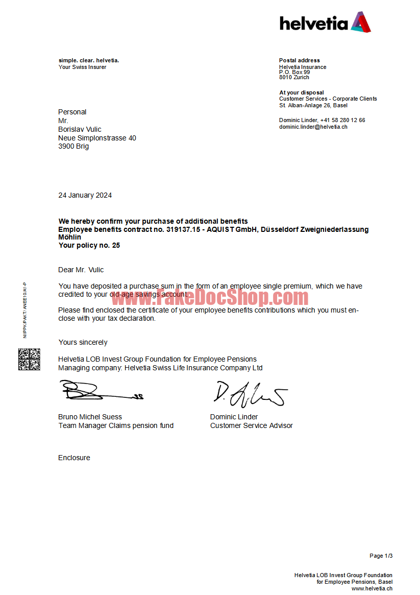 Swiss insurance company Word And PDF Template