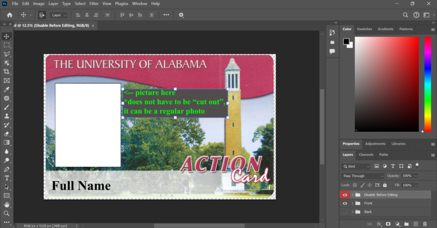 The University of Alabama ID Card PSD Template