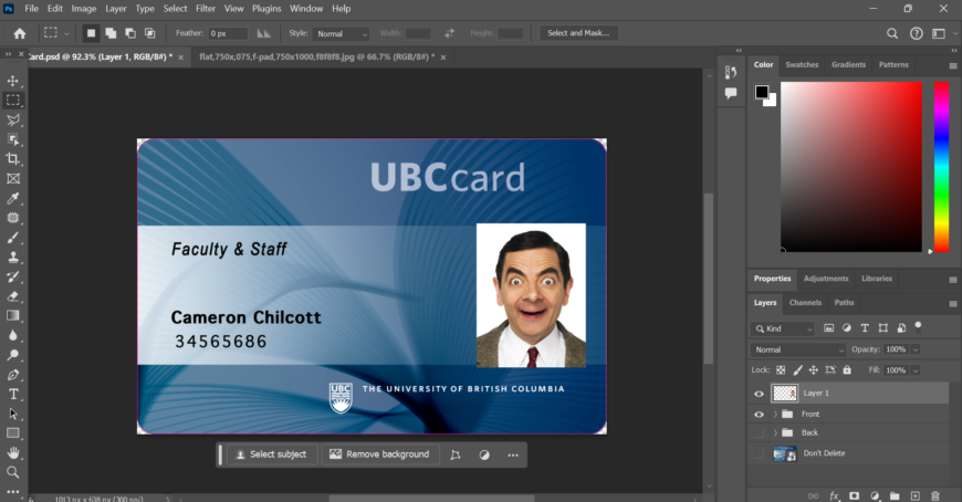 UBC The University of British Columbia ID Card PSD Template