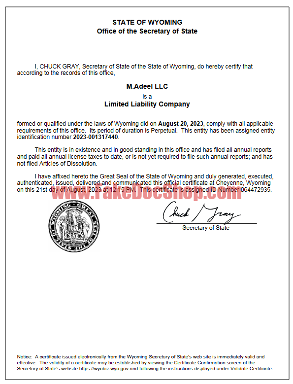 wyoming business Document PDF Template