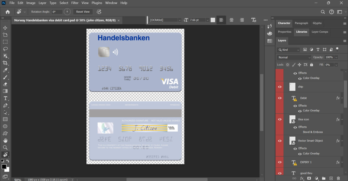 Norway Handelsbanken visa debit card PSD Template