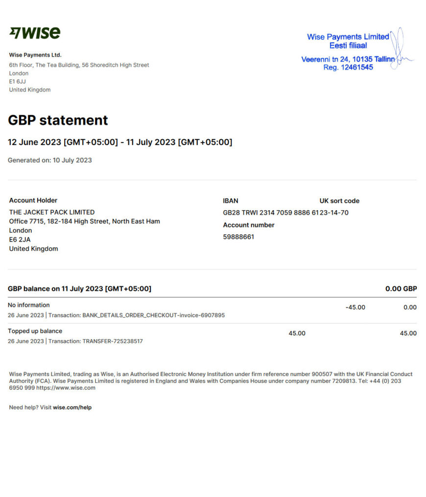 Wise Payments Ltd template in Word And pdf Format