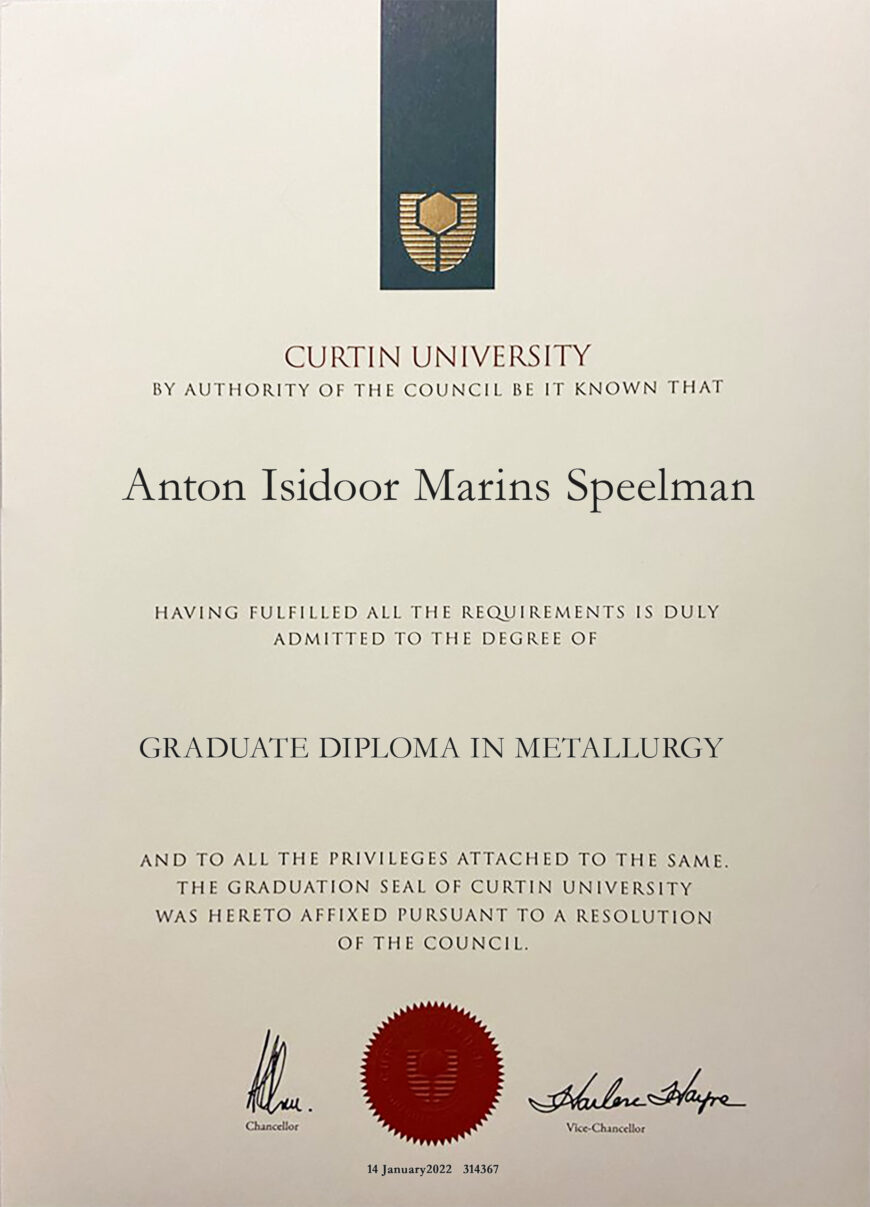 Curtin University Certificate PSD Template