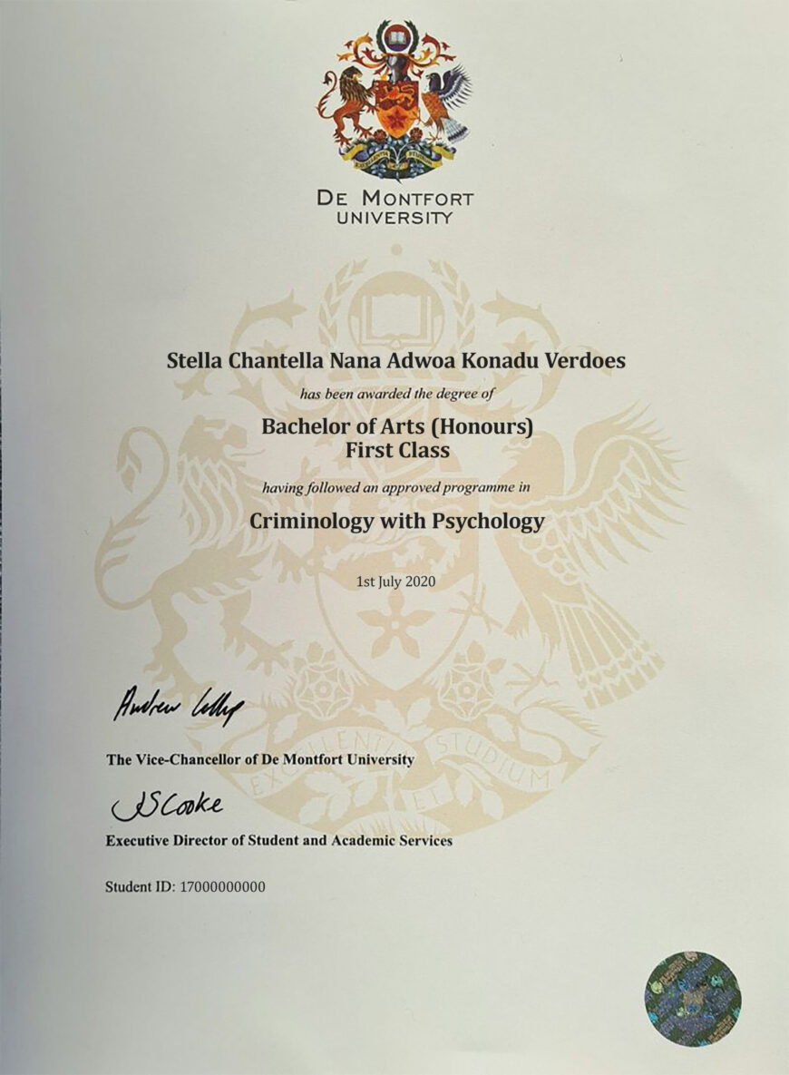 De Montfort University Fake Certificate PSD Template