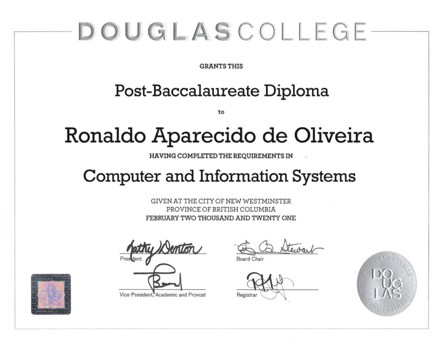 Douglas College Fake Certificate Template
