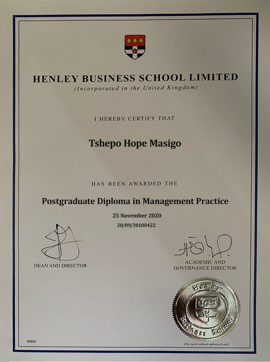 Henley Business School Certificate PSD Template