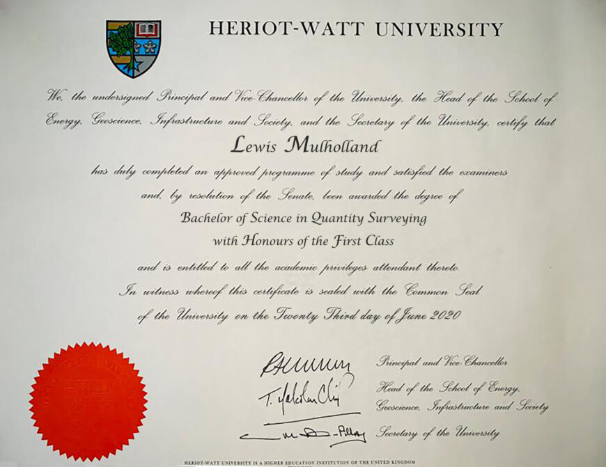 Heriot Watt University Fake Certificate Template